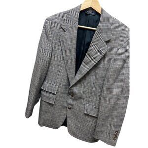 Polo Ralph Lauren Navy Wool Blend Glen Check Plaid Single Breasted Blazer